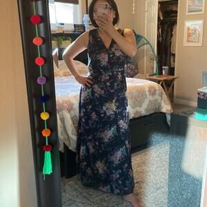 Merona Women Navy Floral Print Maxi Dress Size M